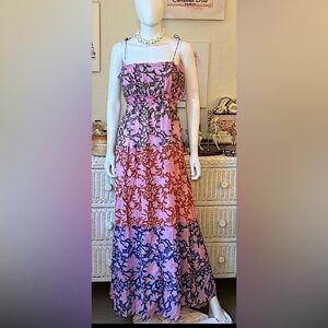 Hannah Artwear 100% cotton floral block dress pink, red & blue colors size 2
